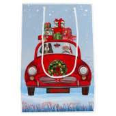 サンタクロースと車に乗った騎馬王の犬 ミディアムペーパーバッグ (裏面)