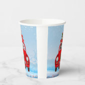 サンタクロースと車に乗った騎馬王の犬 紙コップ (左)