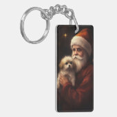 サンタクロースと過ごすクリスマスのマルチーズ キーホルダー (正面左)