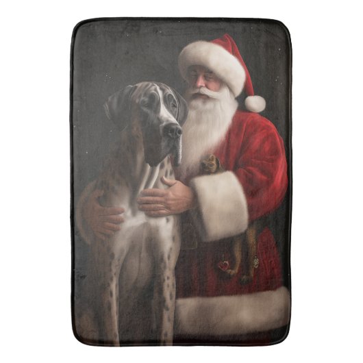 サンタクロースと過ごすグレートデンのクリスマス バスマット (正面縦)