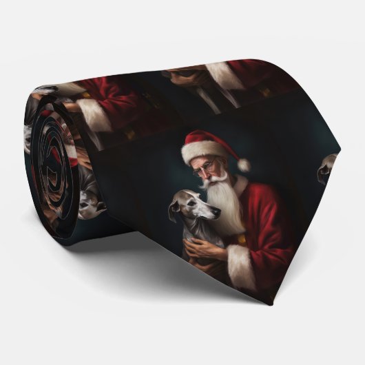 サンタクロースと過ごすグレー・ハウンドのクリスマス ネクタイ (ロール)