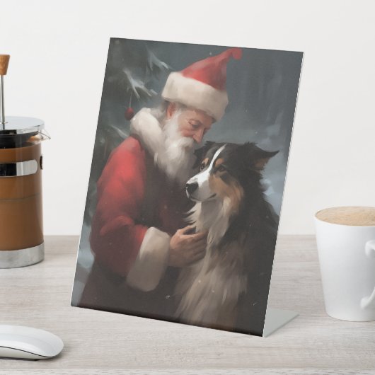 サンタクロースと過ごすボーダーコリーのクリスマス 台座サイン (インサイチュ)