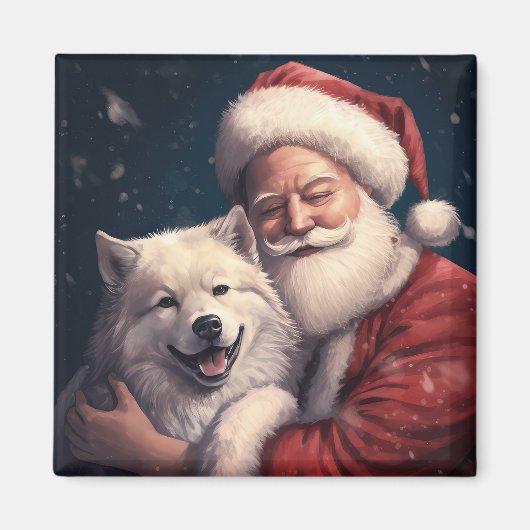 サンタクロースと過ごす秋田犬のクリスマス マグネット (正面)