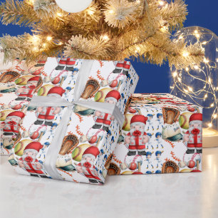 サンタクロースと野球のクリスマスはプレゼントをもたらす ラッピングペーパー