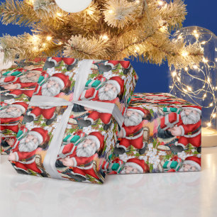 サンタクロースと野球のクリスマスはプレゼントをもたらす ラッピングペーパー