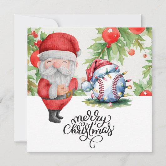 サンタクロースと野球のクリスマス シーズンカード (正面)