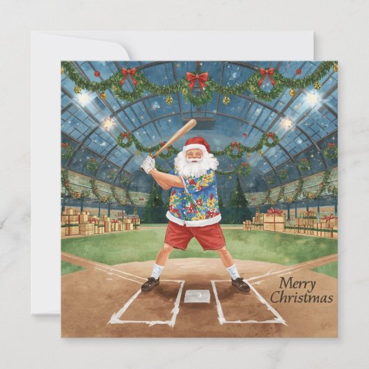サンタクロースと野球のクリスマス シーズンカード (正面)