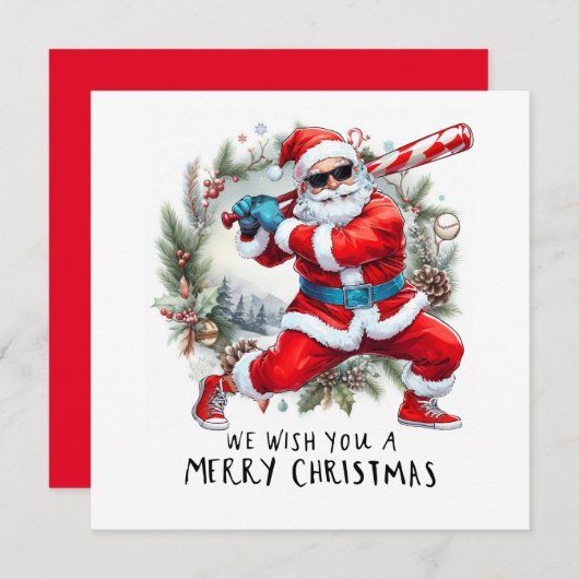 サンタクロースと野球のクリスマス シーズンカード (正面/裏面)