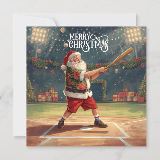 サンタクロースと野球のクリスマス シーズンカード (正面)