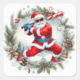 サンタクロースと野球のクリスマス スクエアシール