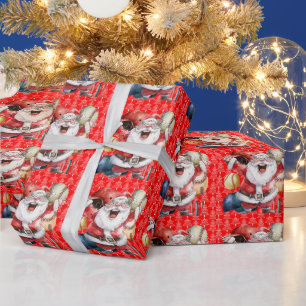 サンタクロースと野球のクリスマス ラッピングペーパー
