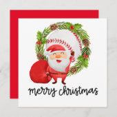 サンタクロースと野球のフラットホリデーカード シーズンカード (正面/裏面)