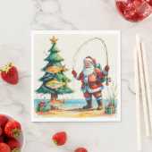サンタクロースと釣りクリスマス スタンダードランチョンナプキン (インサイチュ)