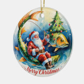 サンタクロースと釣りクリスマス セラミックオーナメント (左)