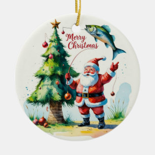 サンタクロースと釣りクリスマス セラミックオーナメント