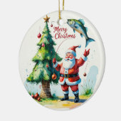 サンタクロースと釣りクリスマス セラミックオーナメント (左)