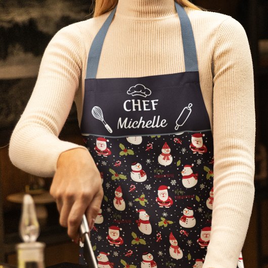 サンタクロースと雪だるまおもしろいクリスマス エプロン