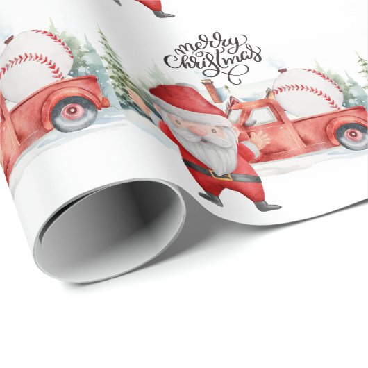 サンタクロースと雪だるまとの野球クリスマス ラッピングペーパー (ロールコーナー)