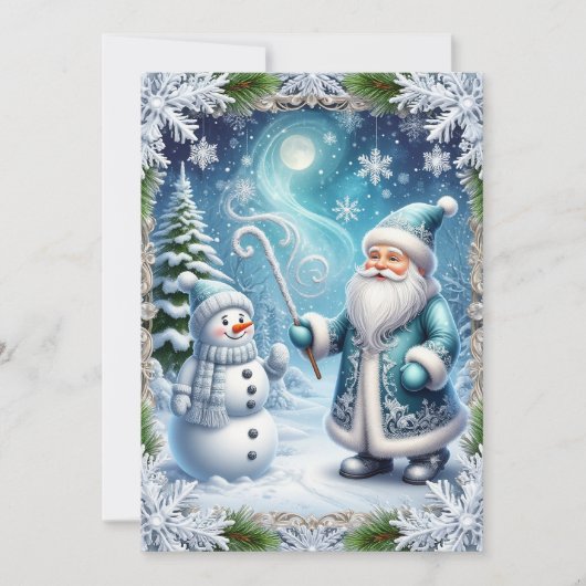 🎄❄️ サンタクロースと雪だるまのウィンターホリデーマジック カード (正面)