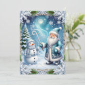 🎄❄️ サンタクロースと雪だるまのウィンターホリデーマジック カード (スタンド正面)