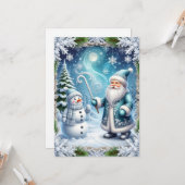 🎄❄️ サンタクロースと雪だるまのウィンターホリデーマジック カード (正面/裏面インサイチュ)