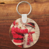 サンタクロースと雪だるまの降雪 キーホルダー (正面)