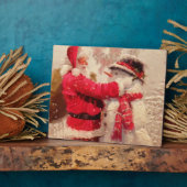 サンタクロースと雪だるまの降雪 フォトプラーク (側面)