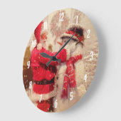 サンタクロースと雪だるまの降雪 ラージ壁時計 (傾斜)