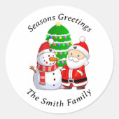 サンタクロースと雪だるまクリスマス ラウンドシール (正面)