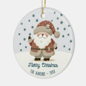 サンタクロースと雪の結晶のイラスト入りクリスマス セラミックオーナメント (左)