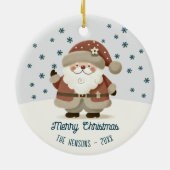 サンタクロースと雪の結晶のイラスト入りクリスマス セラミックオーナメント (裏面)