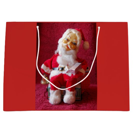 サンタクロースと霜の降りたザ雪だるまレトロクリスマス ラージペーパーバッグ (正面)