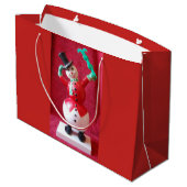 サンタクロースと霜の降りたザ雪だるまレトロクリスマス ラージペーパーバッグ (裏面アングル)