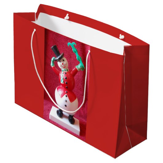 サンタクロースと霜の降りたザ雪だるまレトロクリスマス ラージペーパーバッグ (裏面アングル)