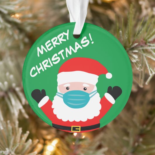サンタクロースと顔マスクのカスタムクリスマス写真 オーナメント (ツリー)