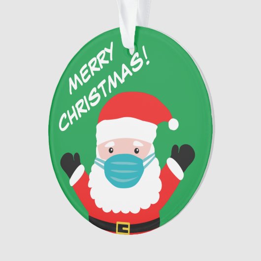 サンタクロースと顔マスクのカスタムクリスマス写真 オーナメント (正面)