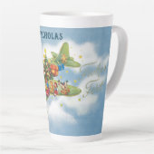 サンタクロースと飛行機のヴィンテージ飛んでいるクリスマス カフェラテマグ (右アングル)