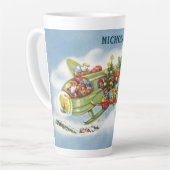 サンタクロースと飛行機のヴィンテージ飛んでいるクリスマス カフェラテマグ (左アングル)