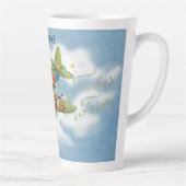 サンタクロースと飛行機のヴィンテージ飛んでいるクリスマス カフェラテマグ (右)