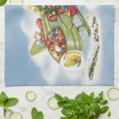 サンタクロースと飛行機のヴィンテージ飛んでいるクリスマス キッチンタオル (折り畳み)