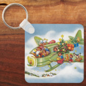サンタクロースと飛行機のヴィンテージ飛んでいるクリスマス キーホルダー (正面)