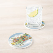 サンタクロースと飛行機のヴィンテージ飛んでいるクリスマス コースター (側面)