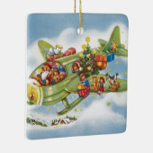 サンタクロースと飛行機のヴィンテージ飛んでいるクリスマス セラミックオーナメント (右)
