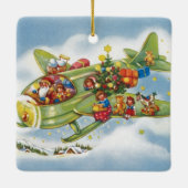 サンタクロースと飛行機のヴィンテージ飛んでいるクリスマス セラミックオーナメント (裏面)