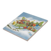 サンタクロースと飛行機のヴィンテージ飛んでいるクリスマス タイル (側面)