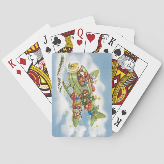 サンタクロースと飛行機のヴィンテージ飛んでいるクリスマス トランプ (裏面)