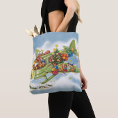 サンタクロースと飛行機のヴィンテージ飛んでいるクリスマス トートバッグ (クローズアップ)