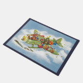 サンタクロースと飛行機のヴィンテージ飛んでいるクリスマス ドアマット (アングル)