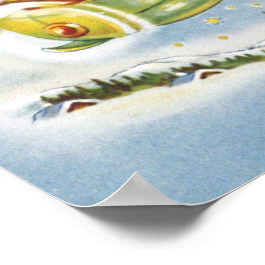 サンタクロースと飛行機のヴィンテージ飛んでいるクリスマス ポスター (角)