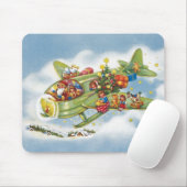 サンタクロースと飛行機のヴィンテージ飛んでいるクリスマス マウスパッド (マウス)